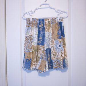 Boho VTG Blair Shorts Patchwork Floral Geometric Blue Tan 90s M | Soft Summer